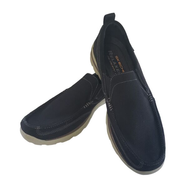 Skechers Mens Size 14 Black Relaxed Fit Memory Foam Textile Leather SN64365 - Picture 1 of 16